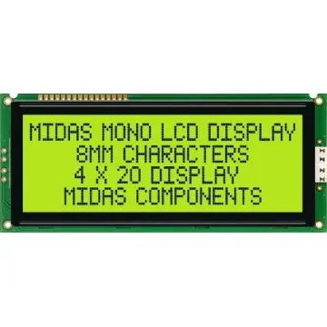 Midas MC42008A6W-SPTLY Alphanumeric LCD Alphanumeric Display, 4 Rows by 20 Characters product image