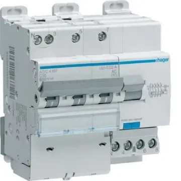 Hager RCBO, 20A Current Rating, 3P Poles, 30mA Trip Sensitivity, Type AC - ADC420F product image