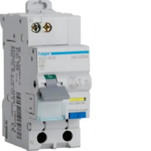 Hager RCBO, 10A Current Rating, 2P Poles, 30mA Trip Sensitivity, Type AC - ADC810F product image