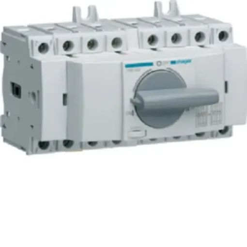 Hager 4P Pole DIN Rail Changeover Switch - 40A Maximum Current, 26kW Power Rating, IP20 - HIM404 product image