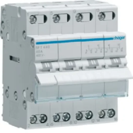 Hager SBN Series Modular Switch, Changeover, DIN Rail, 4P3T, 440V, IP20 - SFT440 product image
