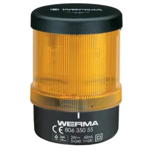 Werma 806 Series Yellow Continuous lighting Beacon, 230 V, Base Mount/ Wall Mount, LED Bulb - 806.350.55 product image