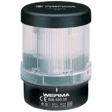 Werma 806 Series Clear Continuous lighting Beacon, 24 V, Base Mount/ Wall Mount, LED Bulb - 806.450.55 product image