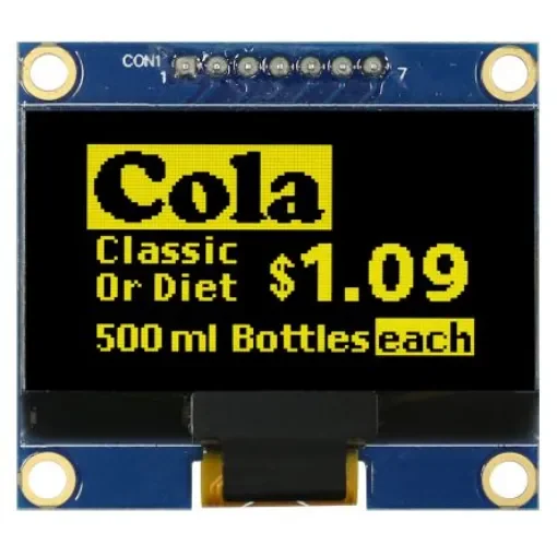 Midas 1.54in Yellow Passive matrix OLED Display 128 x 64pixels COB SPI Interface - MDOB128064BV-YS product image