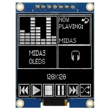 Midas 1.5in Yellow Passive matrix OLED Display 128 x 128pixels COB SPI Interface - MDOB128128CV-WS product image
