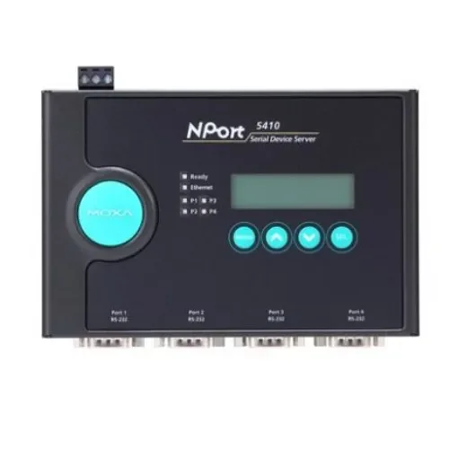 MOXA Device server, 4 Ethernet Port, 4 Serial Port, RS232 Interface, 921.6kbps Baud Rate - NPort 5410 w/ adapter product image