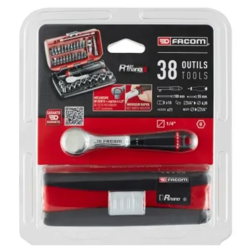 Facom 38-Piece Metric 1/4 in Standard Socket/Bit Set with Ratchet, 6 point - R.181NANOPB product image