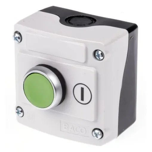 BACO Spring Return Push Button Control Station, Plastic, Green, IP66 - LBX10110 product image