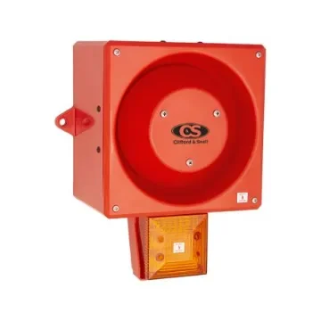 Clifford & Snell YL80 Hi Vis Series Amber Sounder Beacon, 24 V dc, IP66, Bulkhead, Flat Wall, 116dB at 1 Metre - 245330 product image
