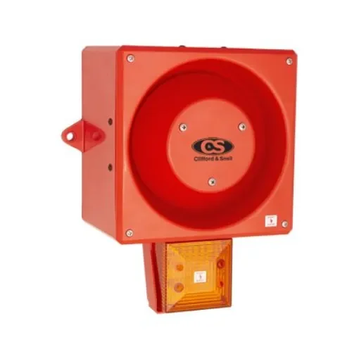 Clifford & Snell YL80 Hi Vis Series Amber Sounder Beacon, 48 V dc, IP66, Bulkhead, Flat Wall, 116dB at 1 Metre - 245338 product image