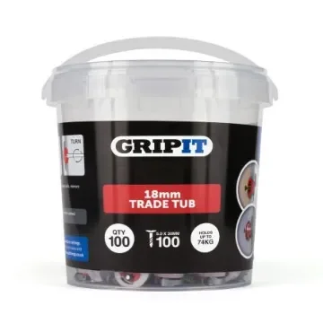 Gripit Red Plastic, Steel Plasterboard Fixings, 18mm fixing hole diameter - GP18100 product image