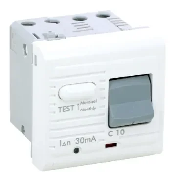 Legrand RCBO, 10A Current Rating, 2P Poles, 30mA Trip Sensitivity, Type A, Mosaic Range - 0 775 31 product image