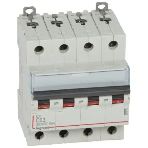 Legrand DX3 Circuit Breaker, 4P, 63A Curve C, 400V AC, 6 kA, 10 kA Breaking Capacity - 407904 product image