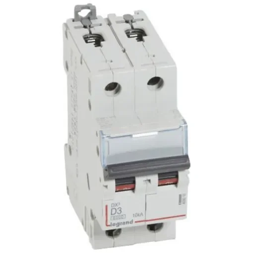 Legrand DX3 Circuit Breaker, 2P, 3A Curve D, 400V AC, 10 kA Breaking Capacity - 408010 product image