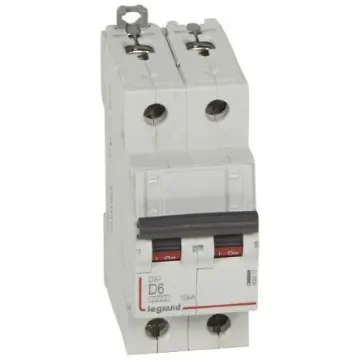 Legrand DX3 Circuit Breaker, 2P, 6A Curve D, 400V AC, 10 kA Breaking Capacity - 408012 product image