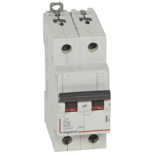Legrand DX3 Circuit Breaker, 2P, 6A Curve D, 400V AC, 10 kA Breaking Capacity - 408012 product image
