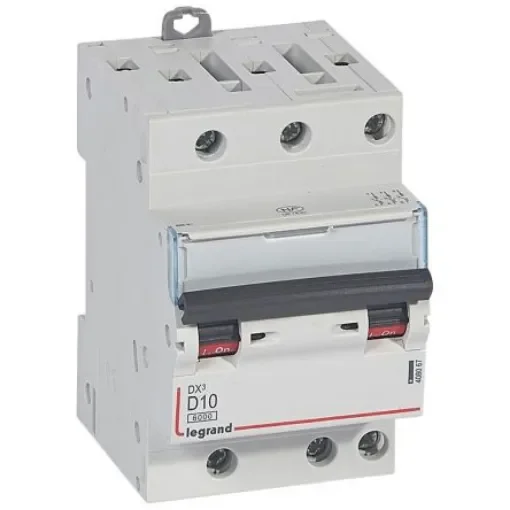 Legrand DX3 Circuit Breaker, 3P, 10A Curve D, 400V AC, 10 kA Breaking Capacity - 408067 product image