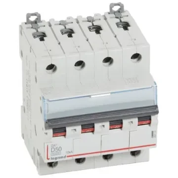 Legrand DX3 Circuit Breaker, 4P, 50A Curve D, 400V AC, 10 kA Breaking Capacity - 408122 product image