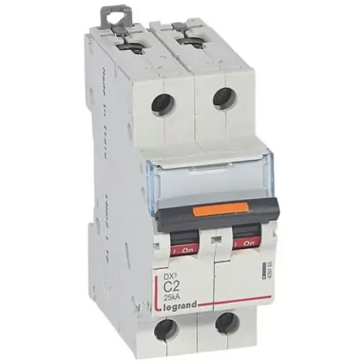 Legrand DX3 Circuit Breaker, 2P, 2A Curve C, 400V AC, 25 kA Breaking Capacity - 409765 product image