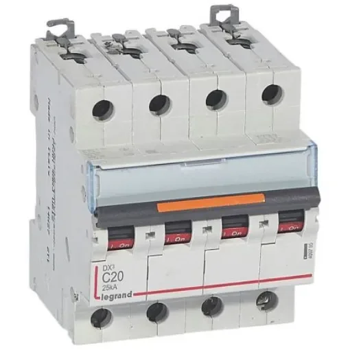 Legrand DX3 Circuit Breaker, 4P, 20A Curve C, 400V AC, 25 kA Breaking Capacity - 409795 product image
