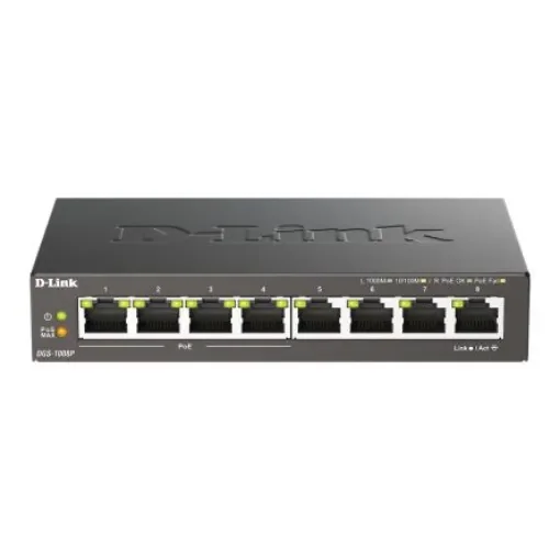D-Link 8-Port Gigabit PoE Unmanaged Desktop Switch, Unmanaged 8 Port Gigabit Switch With PoE UK - DGS-1008P/B product image