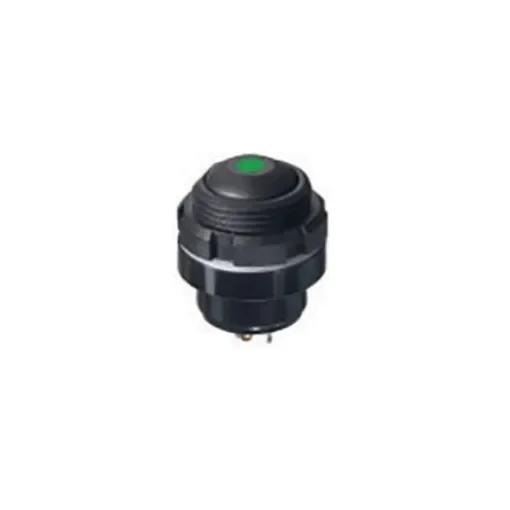 APEM IZ Series Illuminated Push Button Switch, Momentary, Panel Mount, 15mm Cutout, 1 NO, Green LED, 24V dc, IP67 - IZPR1S422L0G product image