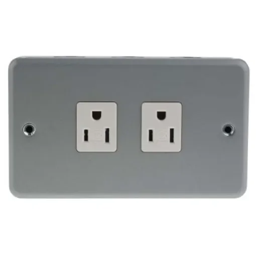 MK Electric 2 Gang Plug Socket, 15A, NEMA 5-15R, Indoor Use - K2272 ALM product image