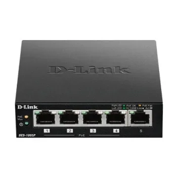 D-Link 5-Port Fast Ethernet PoE Unmanaged Desktop Switch, Unmanaged 5 Port Ethernet Switch With PoE EU - DES-1005P/E product image