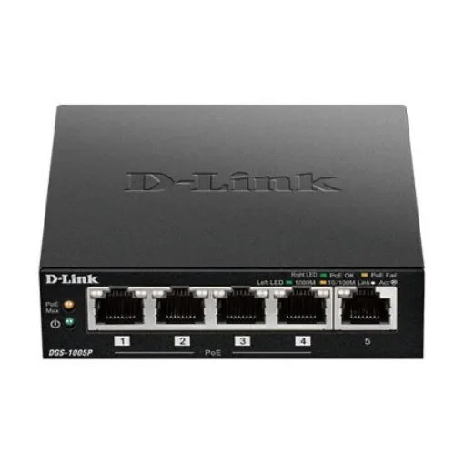 D-Link 5-Port Desktop Gigabit PoE+ Switch, Unmanaged 5 Port Gigabit Switch With PoE EU - DGS-1005P/E product image