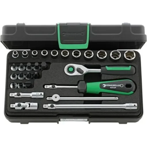 STAHLWILLE 29-Piece Metric 1/4 in Standard Socket/Bit Set with Ratchet, 6 point; Hex Bit; Phillips Bit; Slotted Bit - 96011137 product image