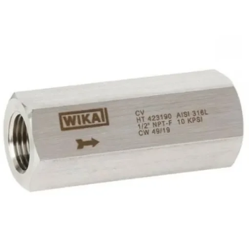 WIKA Stainless Steel Single Inline Mounting, Hydraulic Check Valve, 57420084, NPT 1/2, 1.38bar Cracking Pressure product image