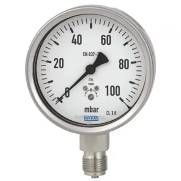 WIKA NPT 1/4 Analogue Pressure Gauge 100mbar Bottom Entry 100mm Outside Diameter - 48711304 product image