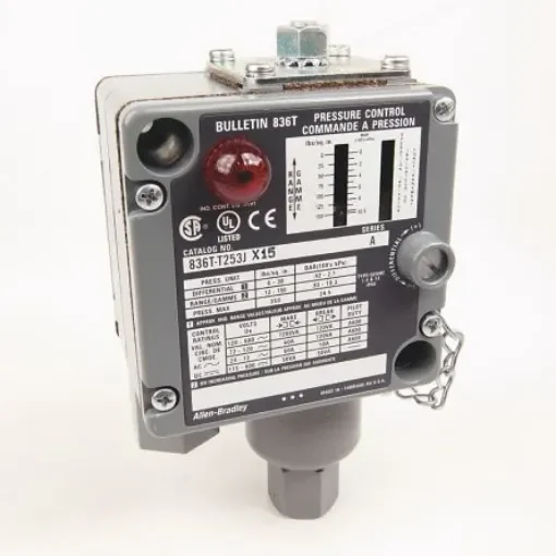 Allen Bradley 836T Series Series Pressure Switch, 6psi Min, 150psi Max, SPDT Output, Adjustable Differential Reading - 836T-T253J product image
