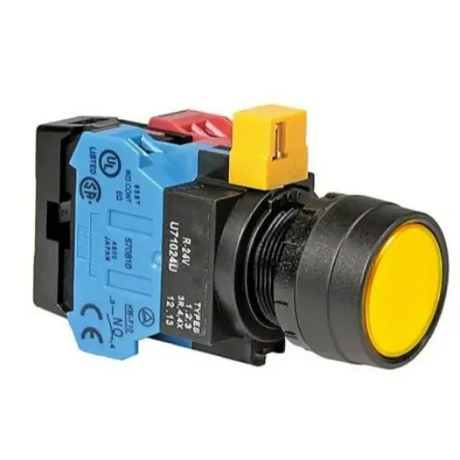 Idec HW Series Series Illuminated Push Button, Momentary, Panel Mount, 22.3mm Cutout, SPST, Yellow LED, 24V ac/dc, - HW1L-M101Q4Y product image