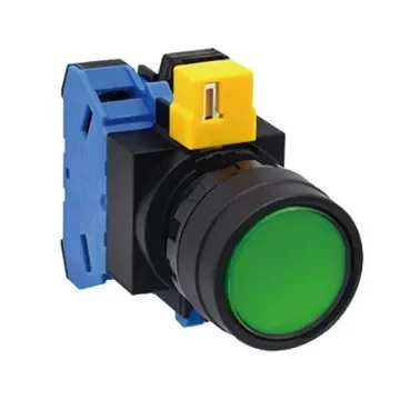 Idec HW Series Series Illuminated Push Button, Momentary, Panel Mount, 22.3mm Cutout, SPST, Green LED, 24V ac/dc, IP20, - HW1L-M110Q4G product image