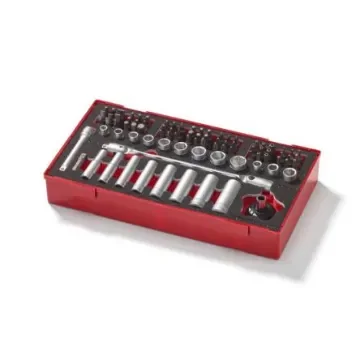 Teng Tools 87-Piece Imperial, Metric 1/4 in Deep Socket/Standard Socket/Bit Set with Ratchet, 6 point; Hex Bit; - TEA1487 product image