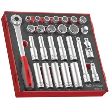 Teng Tools 27-Piece Metric 1/2 in Deep Socket/Standard Socket Set with Ratchet, 12 point - TED1227 product image
