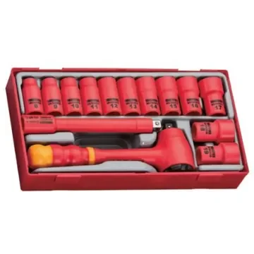 Teng Tools 14-Piece Metric 3/8 in Standard Socket Set with Ratchet, 6 point, VDE/1000V - TTV3814 product image