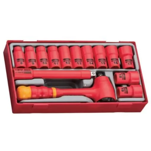 Teng Tools 14-Piece Metric 3/8 in Standard Socket Set with Ratchet, 6 point, VDE/1000V - TTV3814 product image