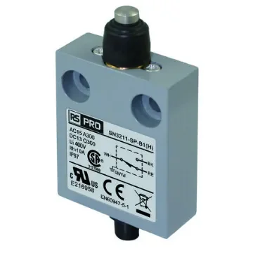 RS PRO Plunger Limit Switch, 1NC/1NO, IP67, SPDT, Zinc Alloy Housing, 240V ac ac Max, 3A Max - 2695435 product image
