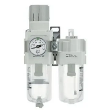 SMC 1/4 in, 1/8 in Filter Regulator Lubricator, Automatic Drain, 5µm Filtration Size - With Pressure Gauge - AC20A-F01G-A product image