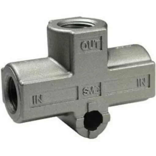 SMC VR1220 Series, Pneumatic Shuttle Valve OR Logic Function G 1/4 Connection, G 1/4 Thread, 10 bar Max Operating - VR1220-F02 product image