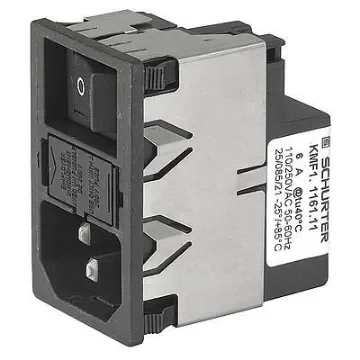 Schurter 2A, 250 V ac Male Panel Mount, Snap In Mount IEC Inlet Filter 2 Pole KMF1.1221.11, Quick Connect 1 Fuse product image