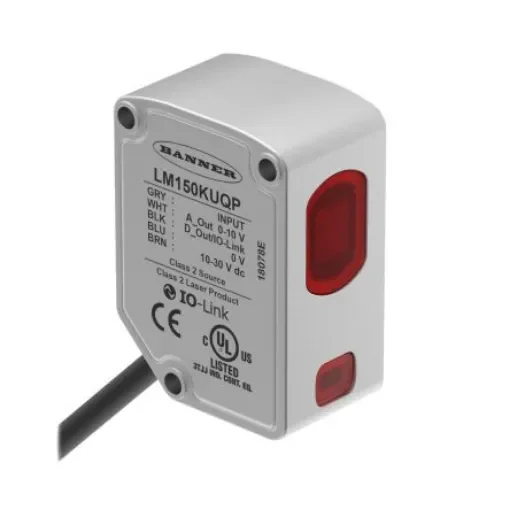 Banner Background Suppression Distance Sensor, Block Sensor, 50-150 mm Detection Range IO-LINK - LM150KUQP product image