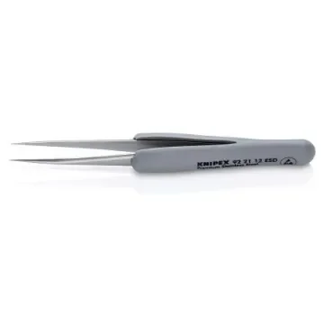 Knipex 112 mm, Stainless Steel, Fine, Straight, ESD Tweezers - 92 21 12 ESD product image