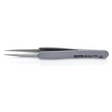 Knipex 130 mm, Stainless Steel, Fine, Straight, ESD Tweezers - 92 21 14 ESD product image