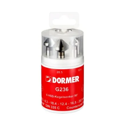Dormer HSS Countersink, 6.30 mm, 8.3 mm, 10.4 mm, 12.4 mm, 16.5 mm, 20.5 mm Head, 90°, 6 Piece(s) - G2364 product image