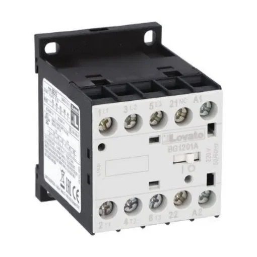 Lovato BG12 Contactor, 24 V Coil, 3-Pole, 12 A, 5 kW, 1NC, 690 V - 11BG1201A02460 product image