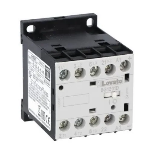 Lovato BG12 Contactor, 220 V Coil, 3-Pole, 12 A, 5 kW, 1NC, 690 V - 11BG1201D220 product image