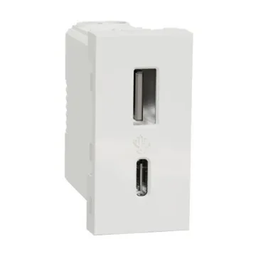 Schneider Electric White 2 Gang USB Socket, 1 A, 2.4 A, USB A, USB C, Indoor Use - NU301618 product image